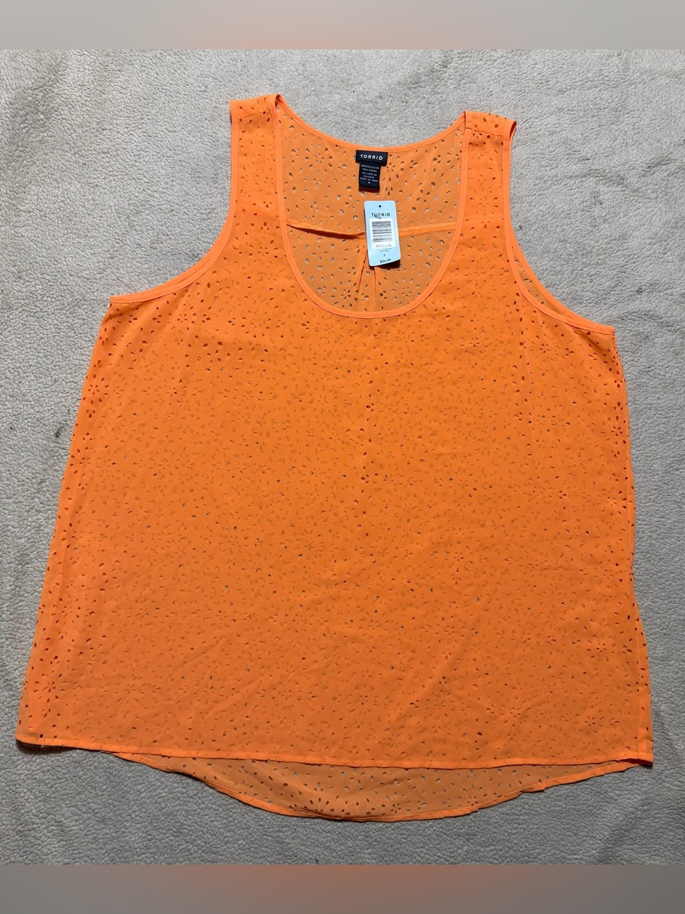 Torrid Shirt Womens 2 Orange Tank Top Laser Cut Chiffon Hi-Lo Sleeveless NEW